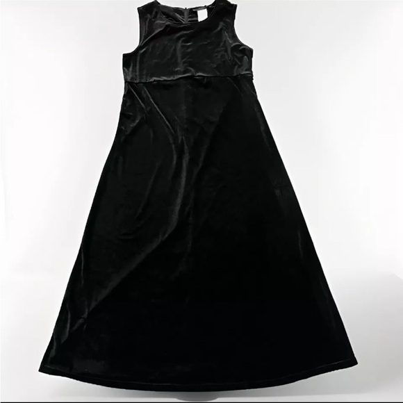 Vintage MOLLY MALLOY Dress 12 Velvet Velour Evening Sheath Maxi Black Whimsigoth - Picture 1 of 11